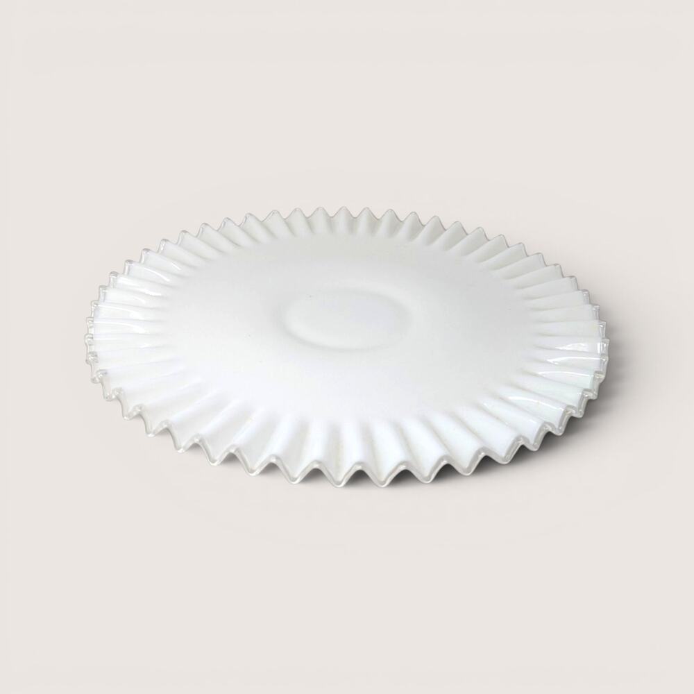 Vintage Fenton Silver Crest Ruffled Milk Glass Cake Plate